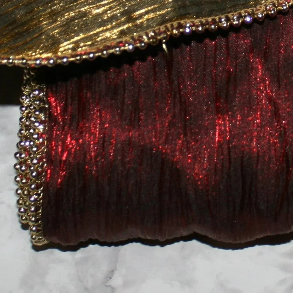RIBBON #1429 - Reversible Lame Beaded Edge Trim Red Gold - 4 x 4 yds 24